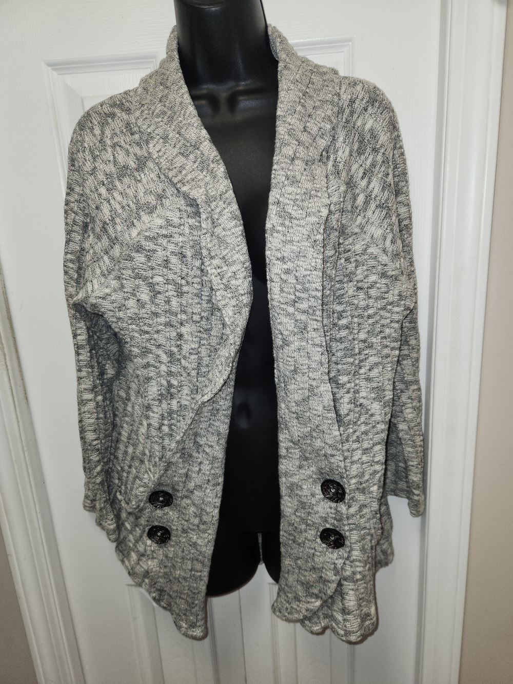 🍉Open-Front Gray Marled Cardigan Sweater